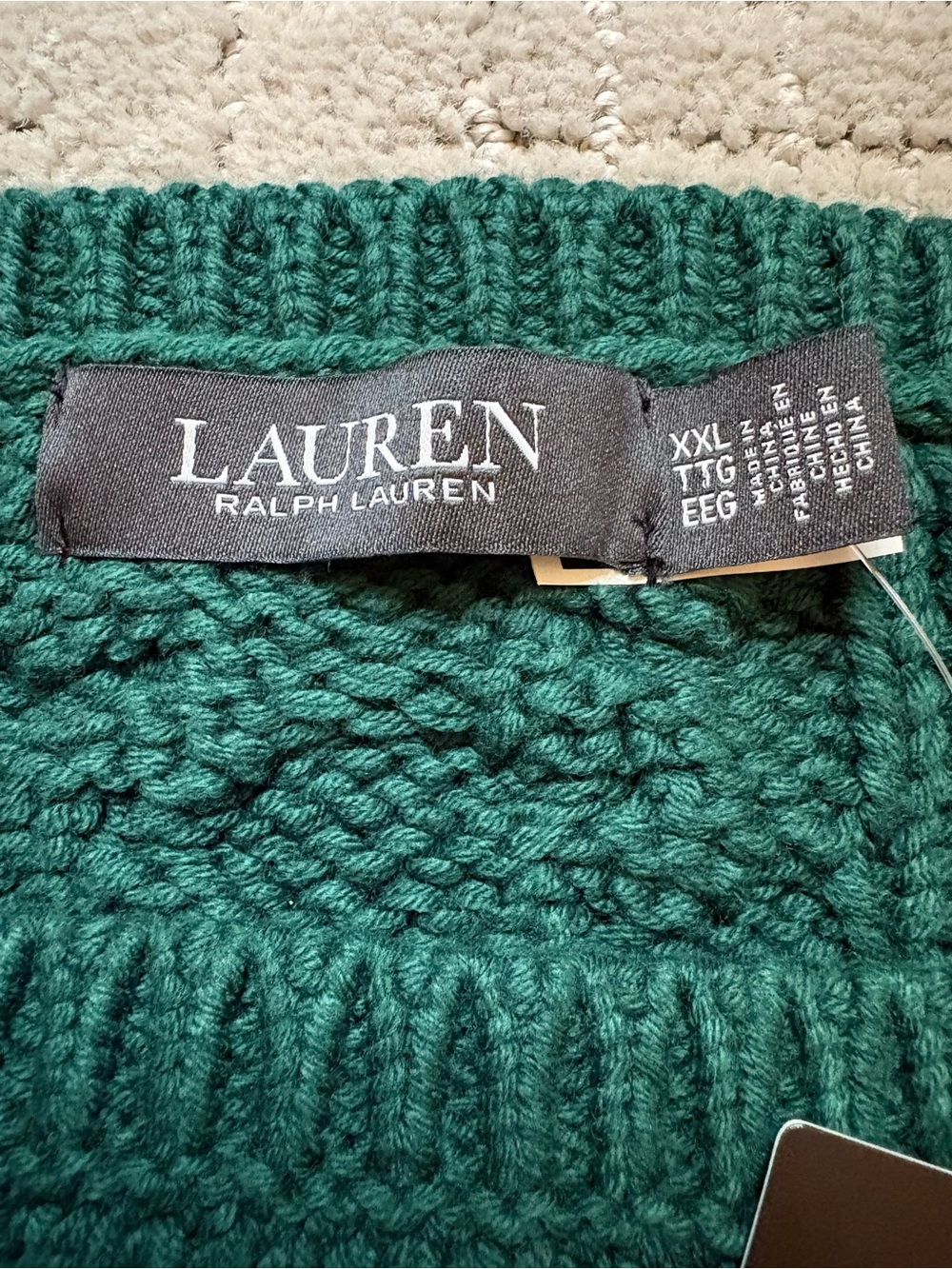 Lauren Ralph Lauren Evergreen Dark Forest Green Chunky Cable-knit Sweater - Picture 3 of 8